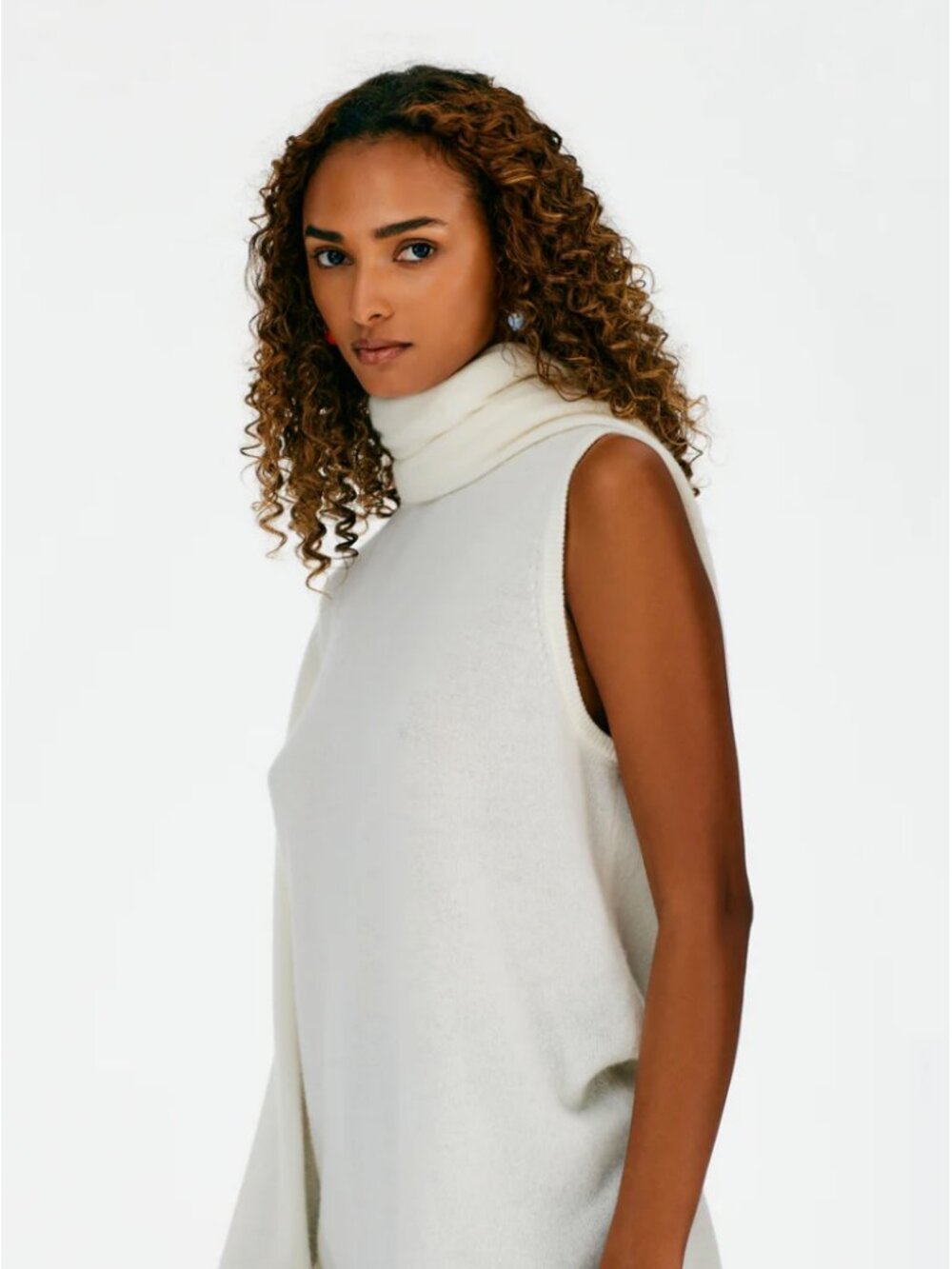 Tibi Cashmere Cutout Sleeve Tunic Pullover Sweater, Cream, Size L. GUC. - Picture 2 of 8